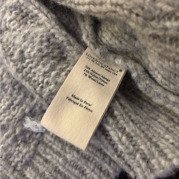 LoveShackFancy Heather Gray Cable Knit Sweater with white lace ribbon - Picture 5 of 5